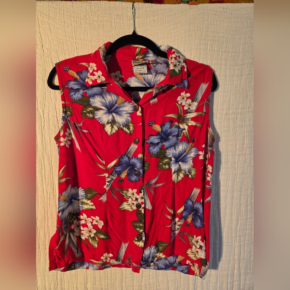 Aloha Hut Hawaiian Floral Button-Down Shirt With Kukui Nut Buttons